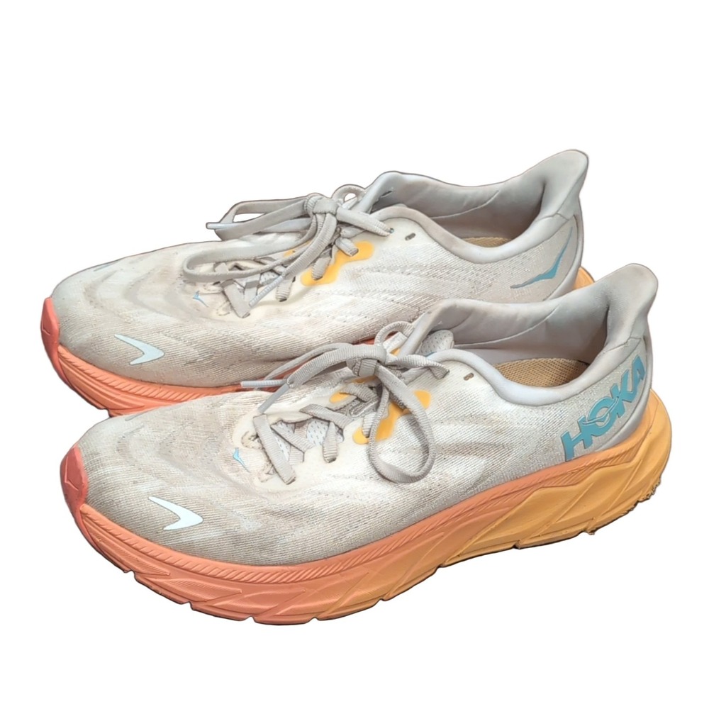Hoka One One Arahi 6 Women's Running Shoes US 7.5B Off-White Orange Blue